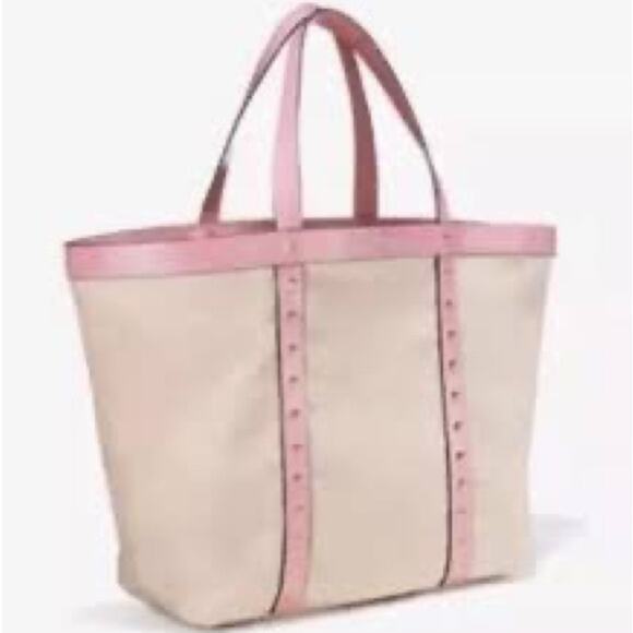 Victoria’s Secret Off White Canvas Tote with Pink Trim & Gold Studs.  Preowned. - Picture 2 of 4